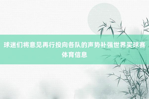 球迷们将意见再行投向各队的声势补强世界买球赛体育信息
